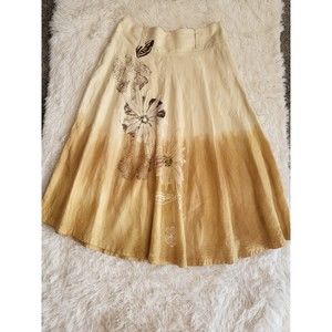NWT Nice Collection Skirt Women's Sz EU42 35" Waist Cream Brown Floral Beads Art